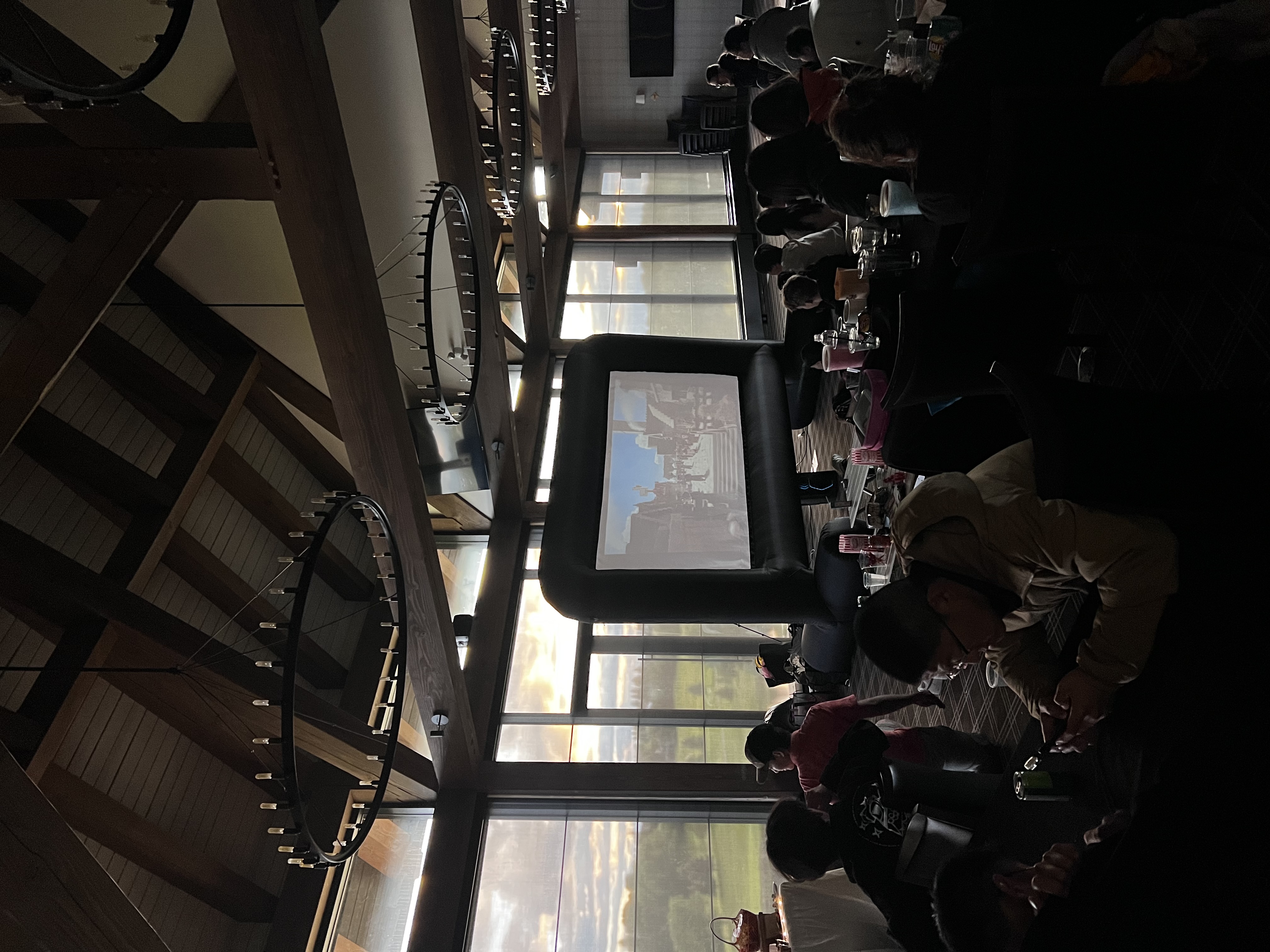 Backyard cinema setup with cozy seating